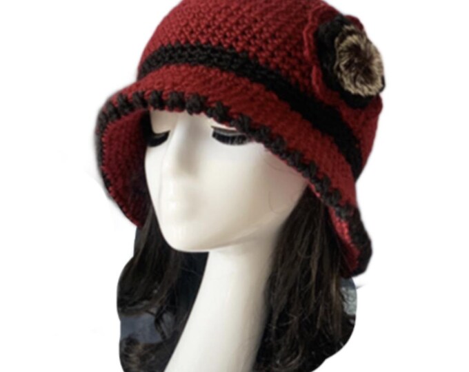 Beanie Crochet Chunky Flower Hat Woman's Winter Hat