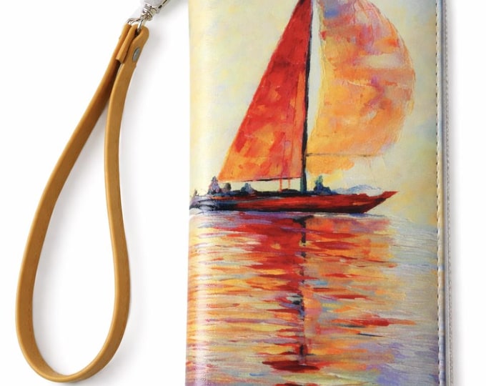 Women's Fashion Zipper Clutch Wallet Sailboat Design