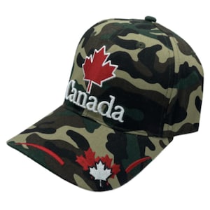 Canada Country Flag Red Maple Leaf Forest Camouflage Embossed Hat Cap