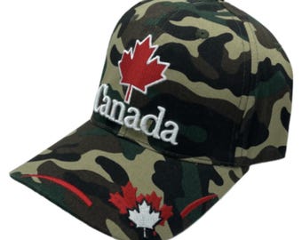 Canada Country Flag Red Maple Leaf Forest Camouflage Embossed Hat Cap