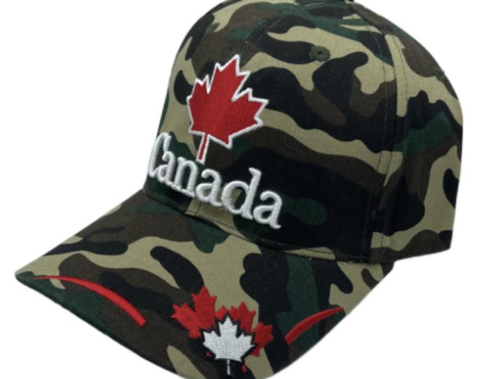 Canada Country Flag Red Maple Leaf Forest Camouflage Embossed Hat Cap