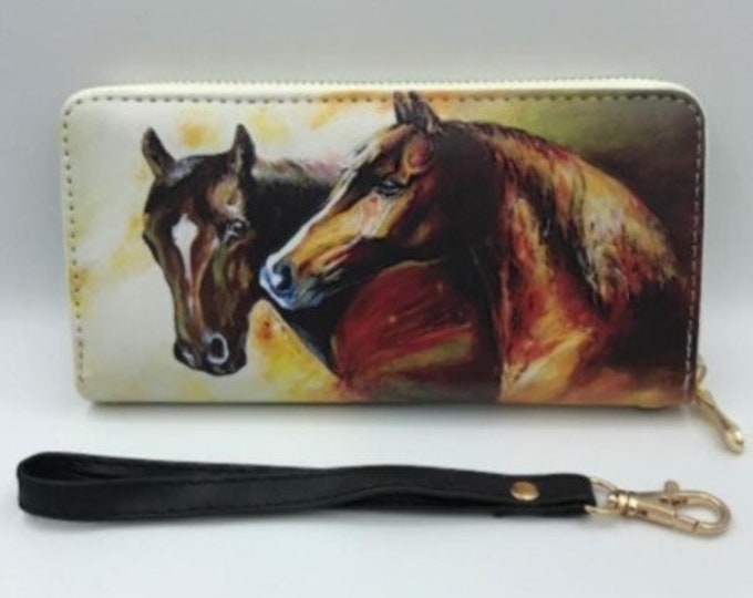 Western Horse Clutch Wallet Wrist Strap Zippered Designs Equestrian Purse
