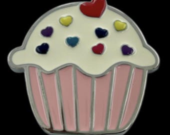 Colorful Muffin Cupcake Cake Hearts White Frosting Belt Buckle Belts Buckles