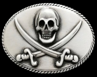 Pirate Skull Belt Buckle Pirates Swords Human Skulls & Bones Belts Buckles