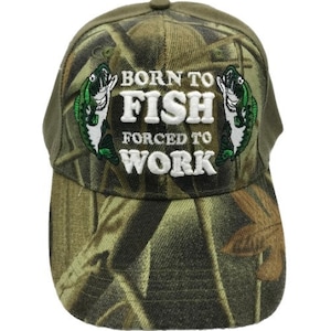 New Born To Fish Forced To Work Outdoor Sport Fishing Embroidered Cap Hat