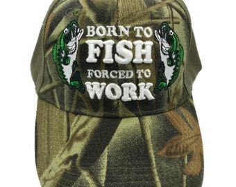 New Born To Fish Forced To Work Outdoor Sport Fishing Embroidered Cap Hat