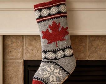Canadian Maple Leaf Knit Christmas Collection Stocking