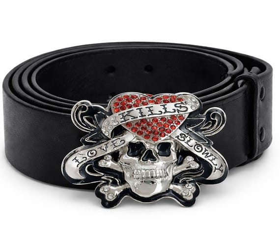 Love Kills Slowly Bling Red Heart Skull Belt Buckle - Etsy
