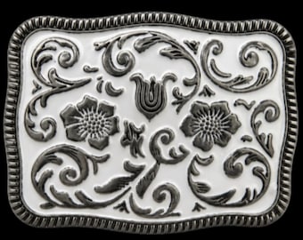 Western Men's Women's Cool White Flowers Belt Buckle Buckles