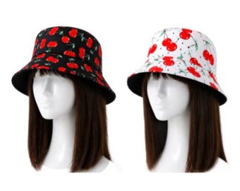 Red Cherries Reversible Unisex women's Summer Bucket Hat
