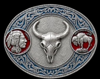 Five Cent Coin Buckle Indian Western Buffalo Longhorn Boucle de Ceinture