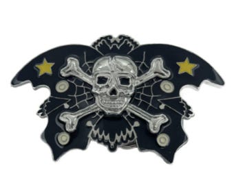 Skull Crossbones Black Wings Butterfly Belt Buckle