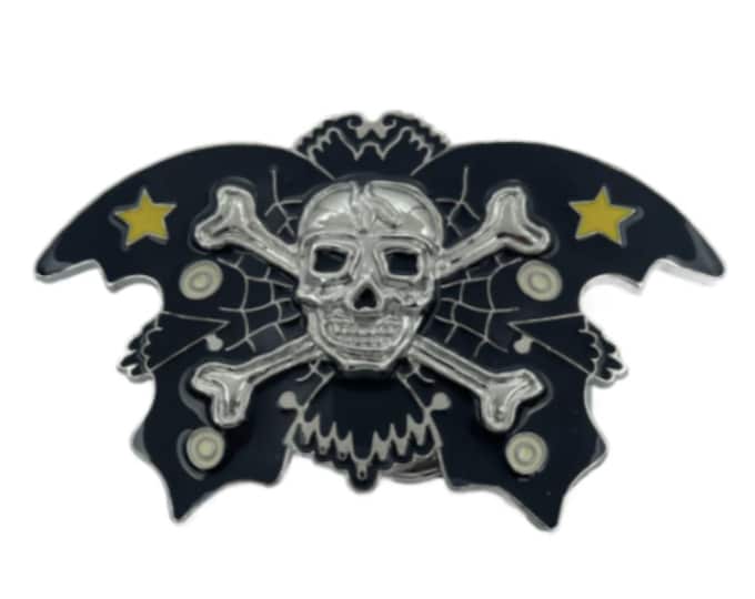 Skull Crossbones Black Wings Butterfly Belt Buckle