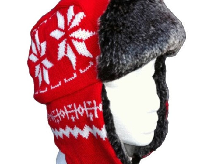 Hat Snowflakes Red Pattern Trapper Winter Ski Hats