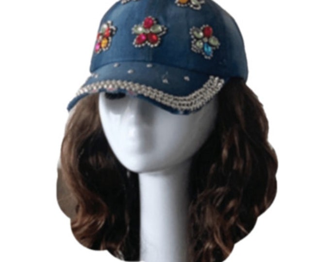 Cap Hat Baseball Rhinestone Flowers Denim Women's Hats