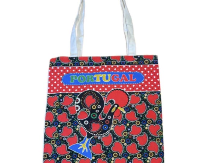 Galo de Barcelos Hearts Portugal  Double-Sided Tote Bag 100% Cotton Canvas
