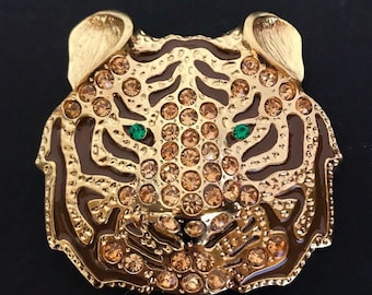 Exotic Gold Toned Rhinestone Tiger Green Eyes Belt Buckle Buckles