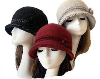 Women's Vintage Gatsby Style Wool Bucket Cloche Beanies Beret Winter Hats