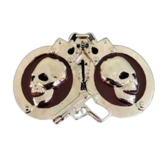 Handcuff Belt Buckle Skulls Handcuffs Evil Skeleton Police  display picture 2