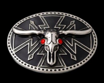 Longhorn Bull Red Eyes Skull Cow Steer Belt Buckle Buckles