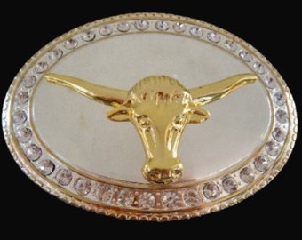 Longhorn Rhinestone Cowboy Cowgirl Western Belt Buckle