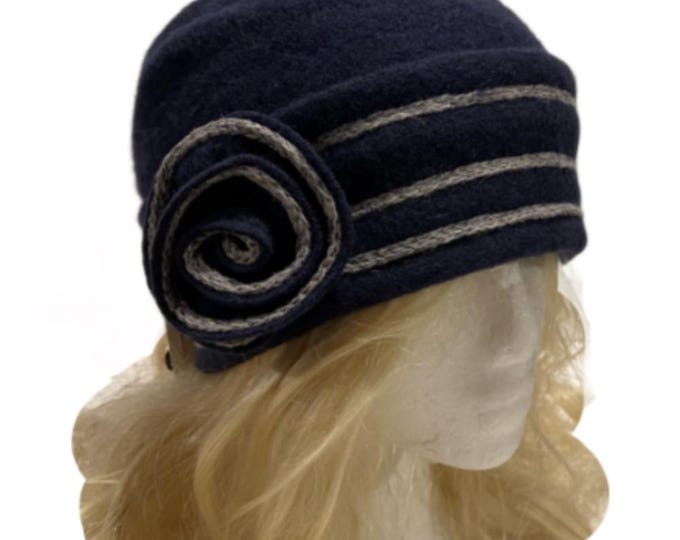 Women's Flower 1920s Winter 100% Wool Gatsby Beret Beanie Cloche