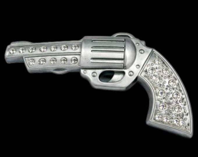 Western Revolver Handgun Rhinestone Guns Cool Belt Buckle Boucle De Ceinture