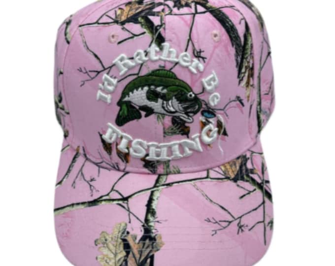 Pink Camouflage I'D Rather Be Fishing Embroidered Baseball Cap Hat