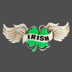 Celtic Irish Lucky Four 4 leaf Clover Wings Belt Buckle
