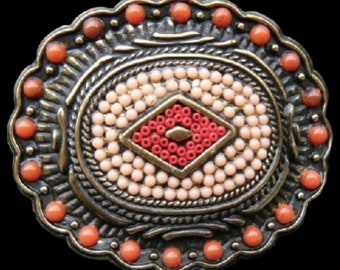 Colorful Multi Colored Beaded Beads Floral Flower Belt Buckle