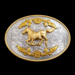 Two Toned Gold Silver Horse Horsehead Western Belt Buckle  display picture 1