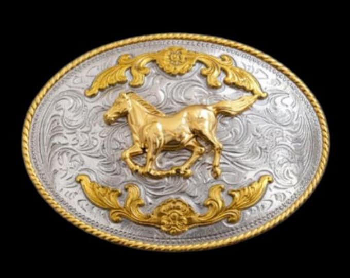 Two Toned Gold Silver Horse Animal Western Belt Buckle