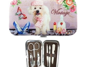 Kit de 6 cortaúñas de acero inoxidable para manicura y pedicura, estuche para el cuidado de cutículas.