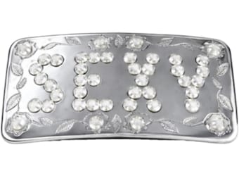 Clear Rhinestone Sexy Chrome Metal Belt Buckle Boucle de Ceinture