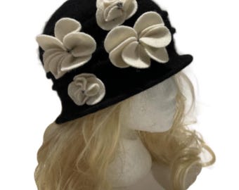 Chic Flowers Ladies 1920s Gatsby Women's Winter Wool Cap Bucket Church Hat