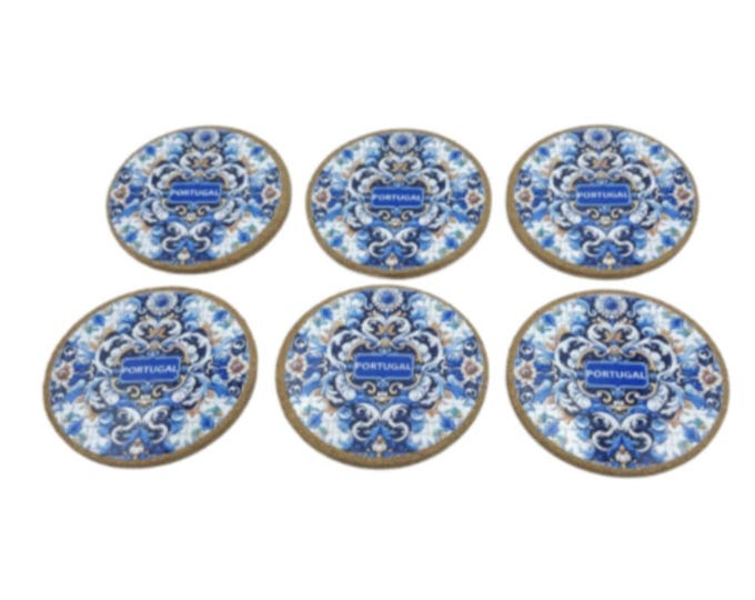 Traditional Tiles Imagery Portugal Cityscape Coaster Set of 6 Piece Souvenir