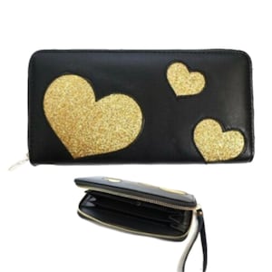 Three Golden Hearts Fashion Women&#39;s Zipper Clutch Wallet
