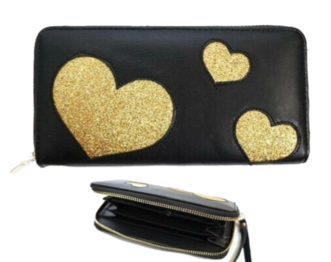 Three Golden Hearts Fashion Women's Zipper Clutch Wallet