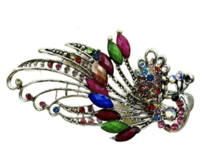 Colorful Peacock Rhinestones Crystal Hair Barrettes Metal Hair Claws Clip
