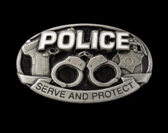Police Handcuffs Gun Badge Serve Protect Belt Buckle Buckles