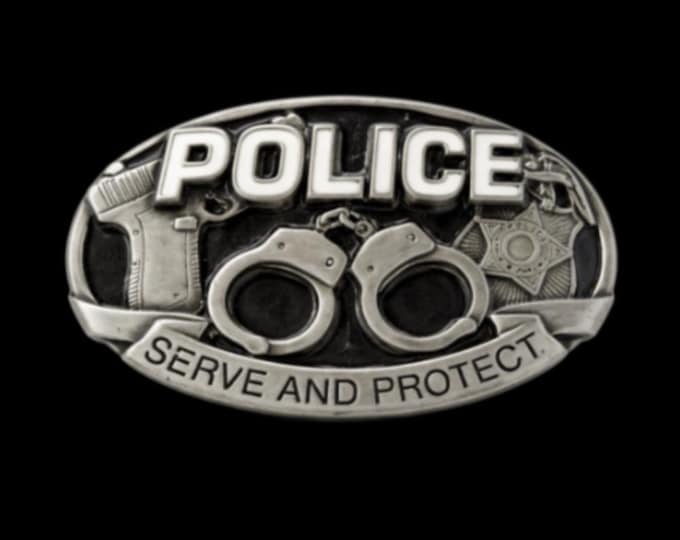 Police Handcuffs Gun Badge Serve Protect Belt Buckle Buckles