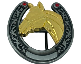 Two Toned Gold Silver Horse Horses Horsehead Western Buckle Boucle de Ceinture