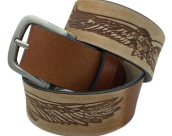 Western Belt Genuine Leather Eagle Decorated Rodeo Cowboy Snap On Belt