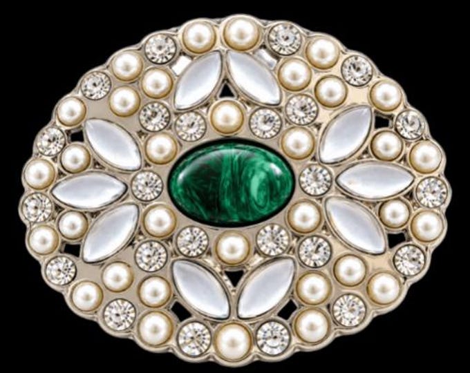 Rhinestone White Flower Green Stones Rhinestones Oval Belt Buckle Buckles
