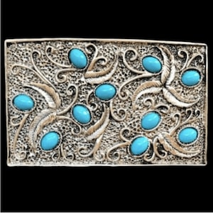 Flower Turquoise Stones Belt Buckle Native Indian Art Western Buckles Belts