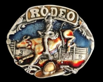 Rodeo Americas Belt Buckle Enamelled Bull Rider Cowboy Buckles