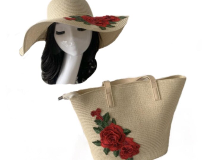 Large Capacity Zipper Handbag Shopping Travel Tote Shoulder Beach Bag Hat Set