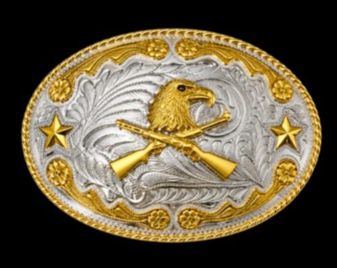 Golden Eagle Cowboy Rifle Big Western Belt Buckle Buckles