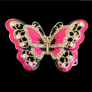 Pink Rhinestone Glitter Butterfly Butterflies Belt Buckles Boucle Ceinture