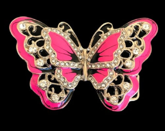 Pink Rhinestone Glitter Butterfly Butterflies Belt Buckles Boucle Ceinture